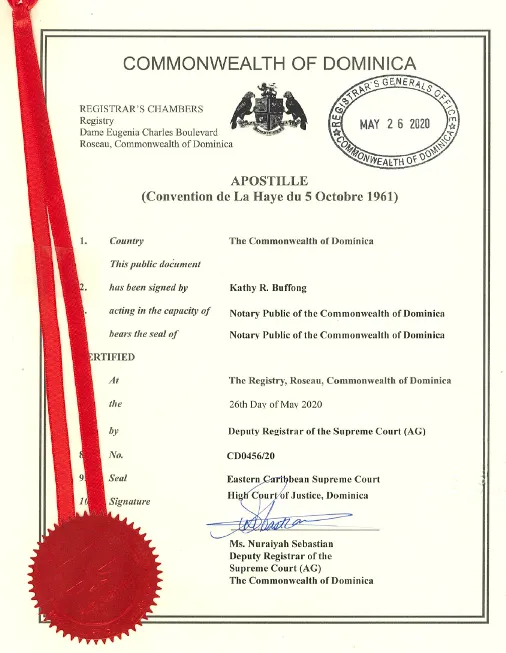 Apostille en Dominique Apostille en Dominique