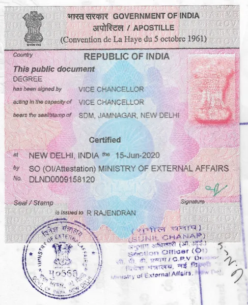 Apostille en Inde