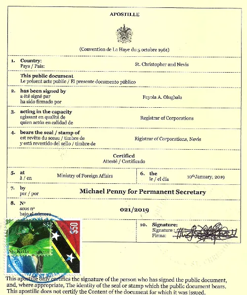 Apostille à Saint-Kitts-et-Nevis