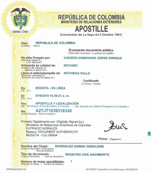 Apostille en Colombie