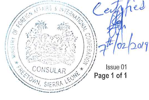 Légalisation consulaire en Sierra Leone