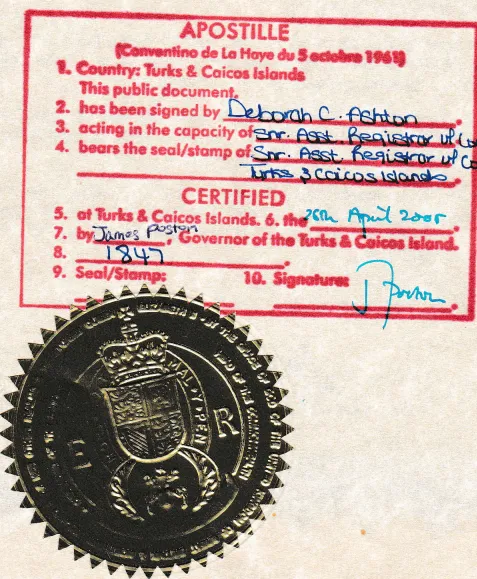 Apostille dans les îles Turks et Caicos Apostille dans les îles Turks et Caicos